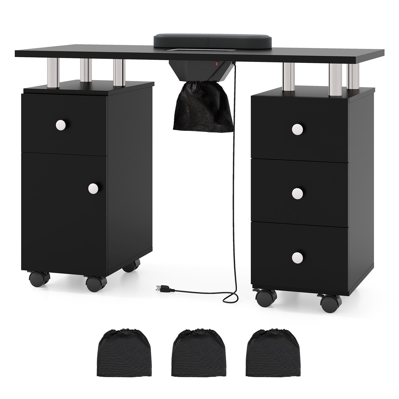 Manicure Table with Dust Collector, Storage and Wrist Rest Cushion